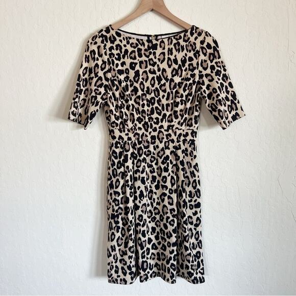 Kate Spade Leopard Print Ponte Knit Sheath Dress size 4 Short Sleeve Gold Zipper - Picture 1 of 8
